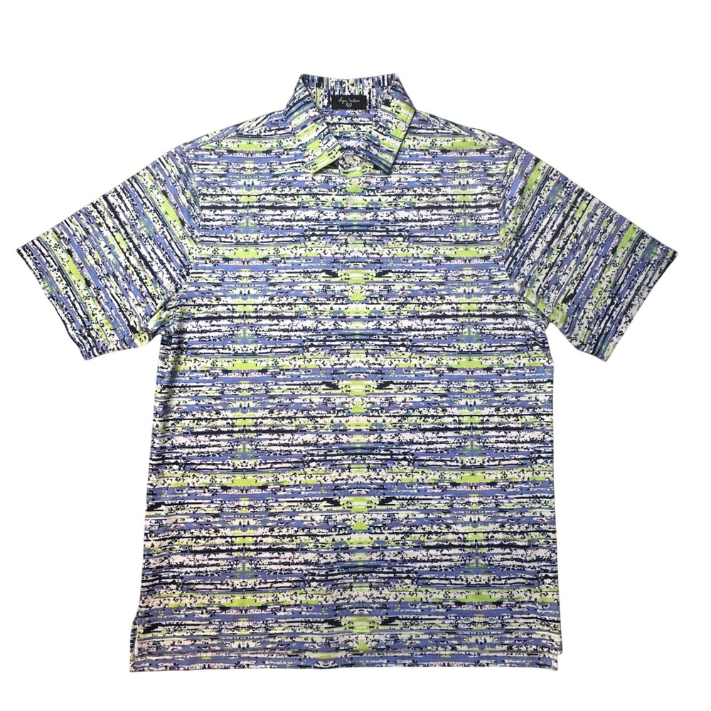 Byron Nelson Polo Shirt Mens‎ L Blue Green Abstract Stripe Performance Golf Top